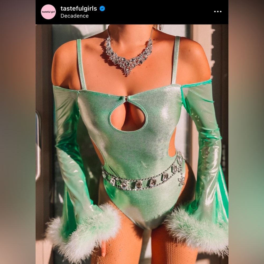 Tasteful Girls Dance Teal Dawn handmade rave festival bodysuit Size S